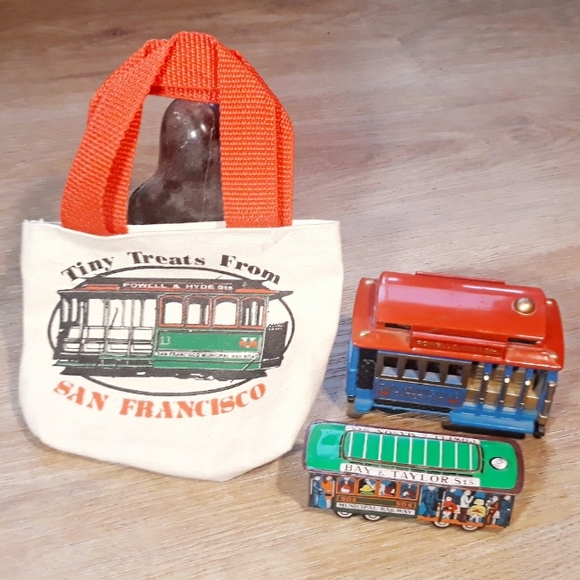 Vintage San Francisco 504 Tin Litho Trolley + Rolling Cable Car + Mini Tote Bag - Picture 12 of 12
